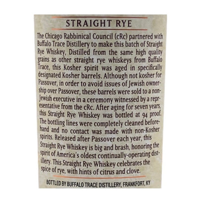 Buffalo Trace Kosher Straight Rye - Milroy's of Soho - Whisky