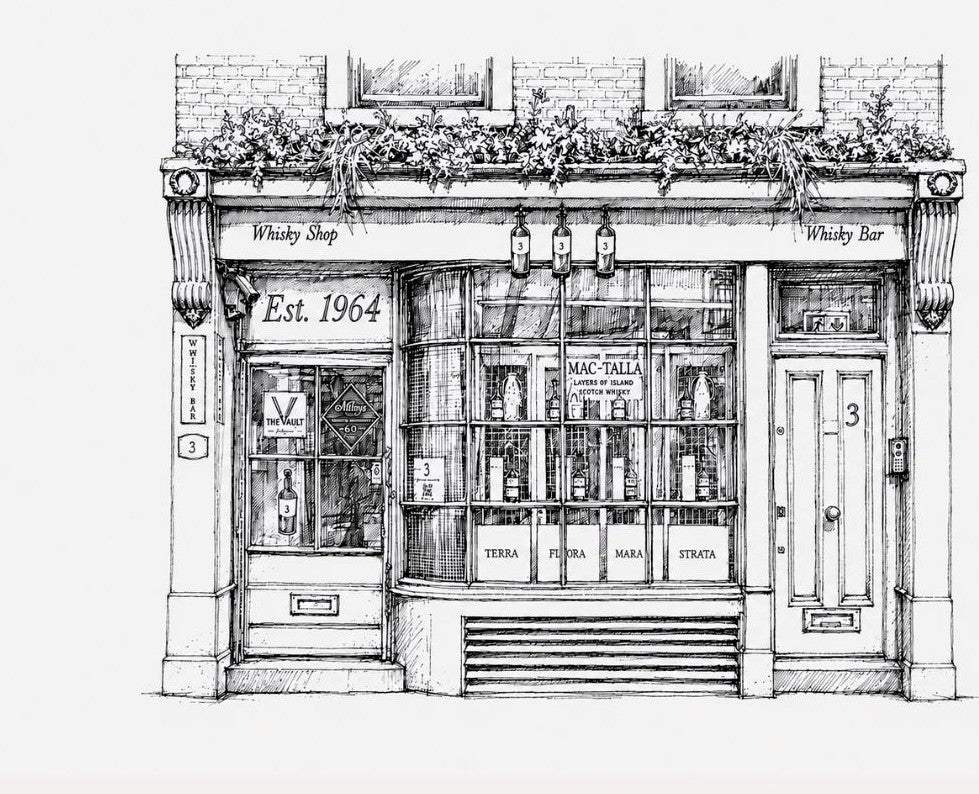 Line drawing of the 3 Greek Street shopfront