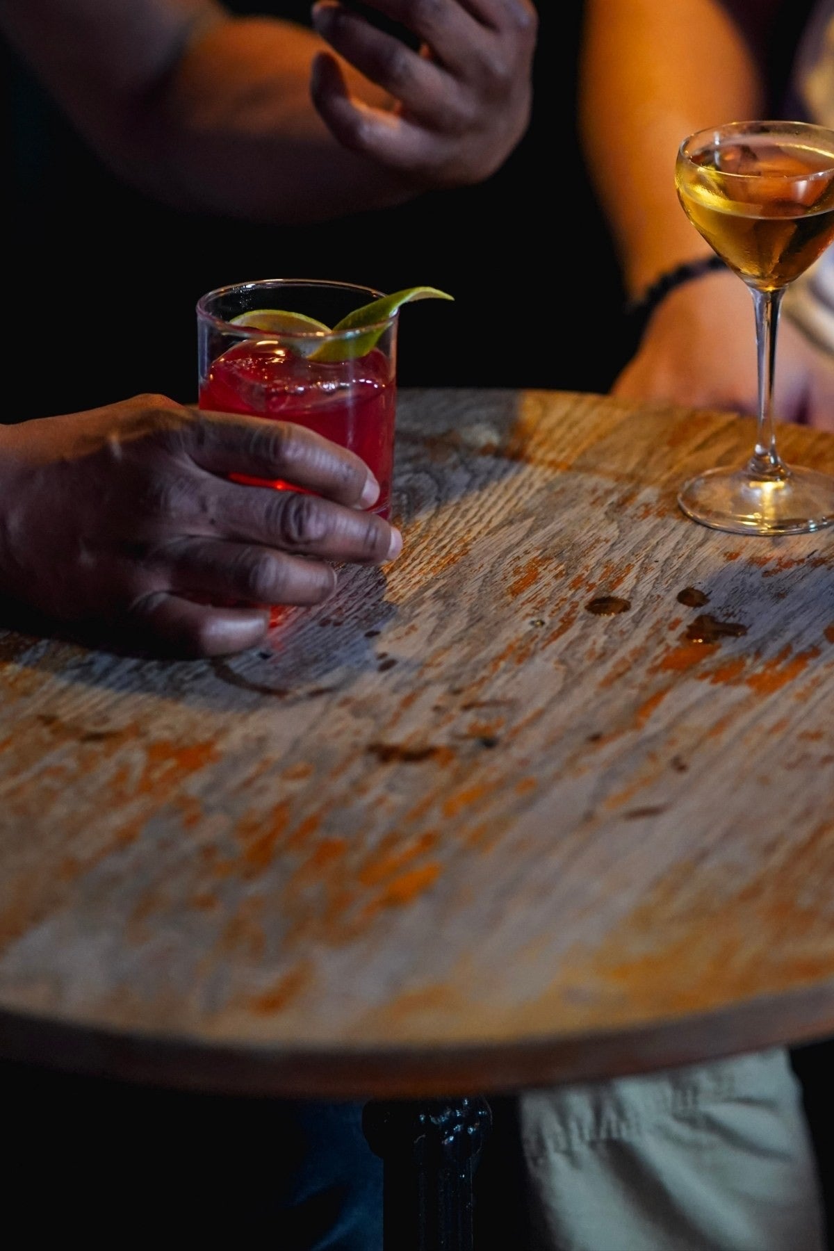 Drinks on a wooden table in The Vault