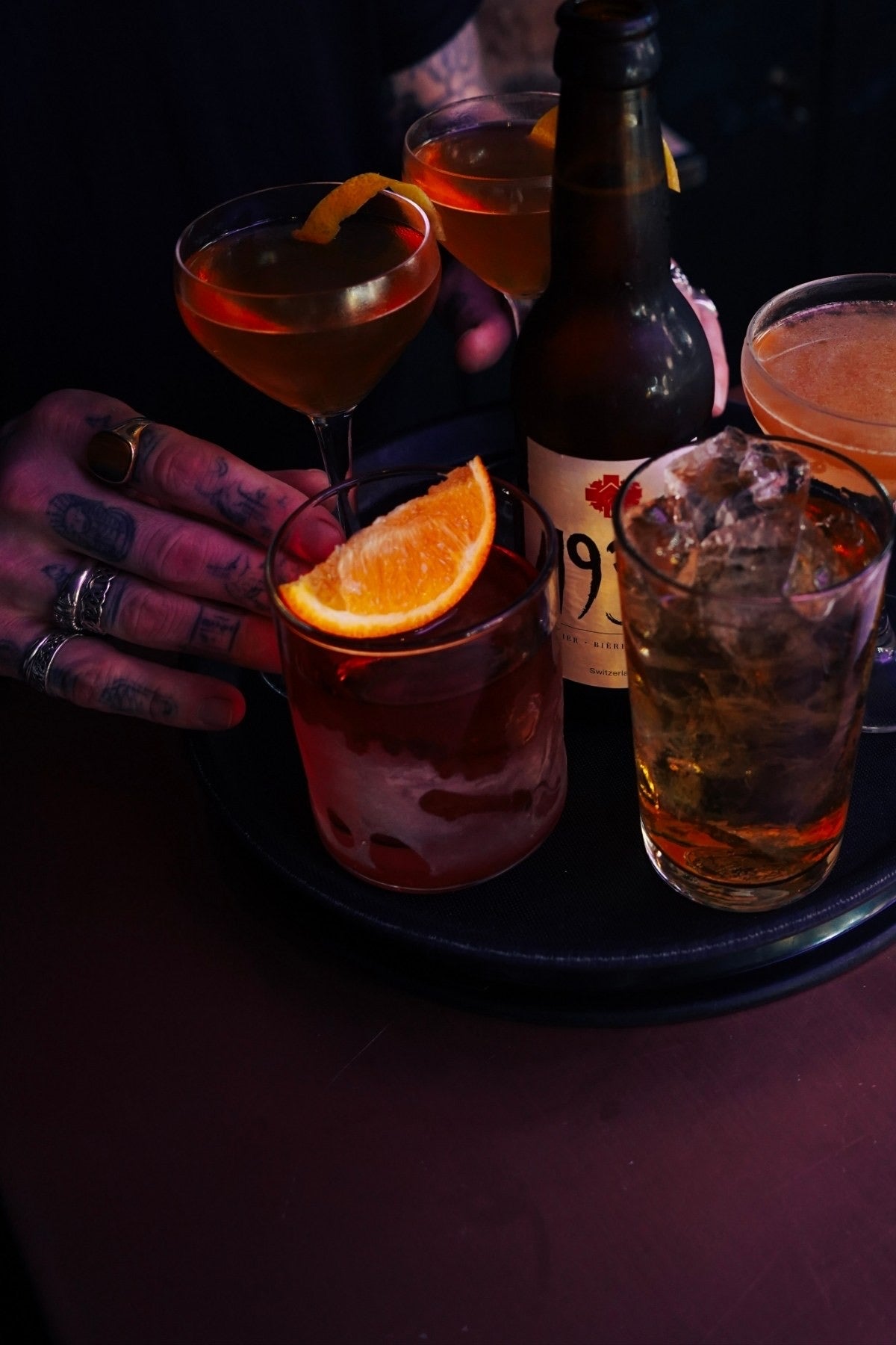 A tray of cocktails in The Vault